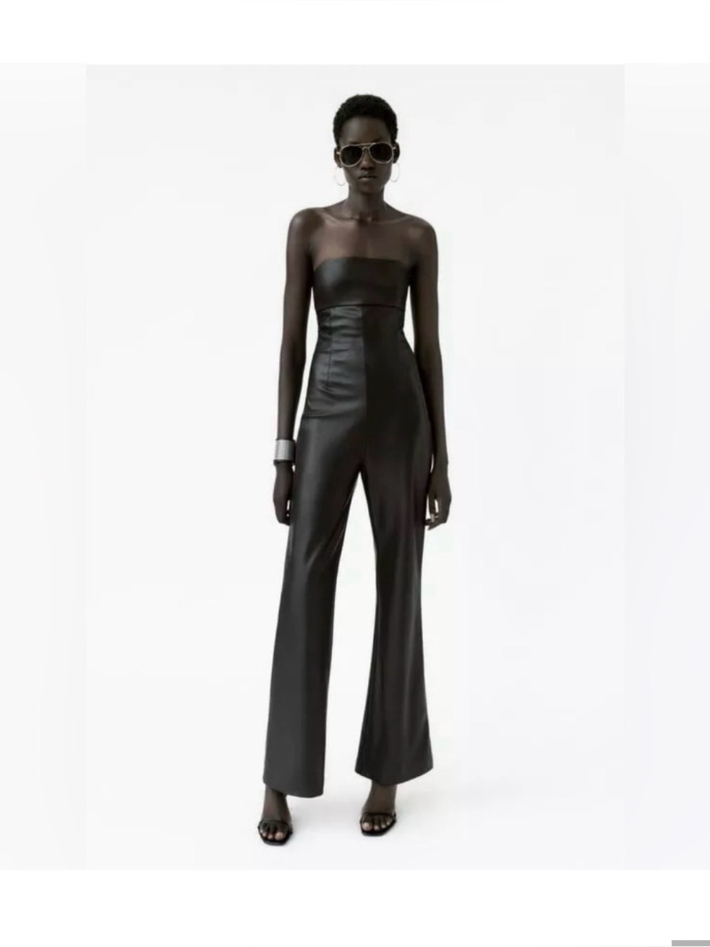 NWT Zara Black Faux Leather Strapless Jumpsuit